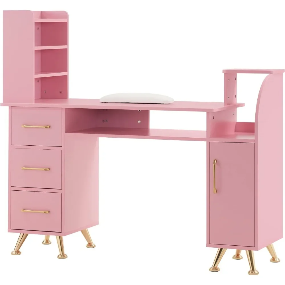 Manicure Table Makeup Dressing Station Nail Desk with Wrist Cushion Beauty Workstation Salon Storage