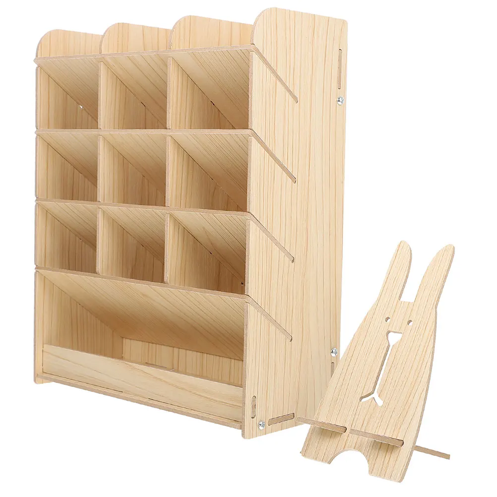 

Wooden Pencil Holder Marker Storage Office Supplies Caddy Beige Desk ganizer Pen Rack Multipurpose Container File Folder