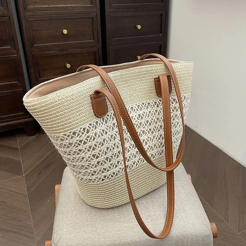 Summer Woven Grass Beach Vacation New High-capacity Single Shoulder Bags Korean Version Women Commuting Lightweight Tote Bag