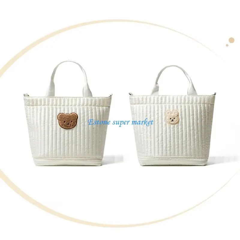 090B Mom Bag Large Capacity Bag Embroidery Bear Pattern Shoulder Bags Storage Bag