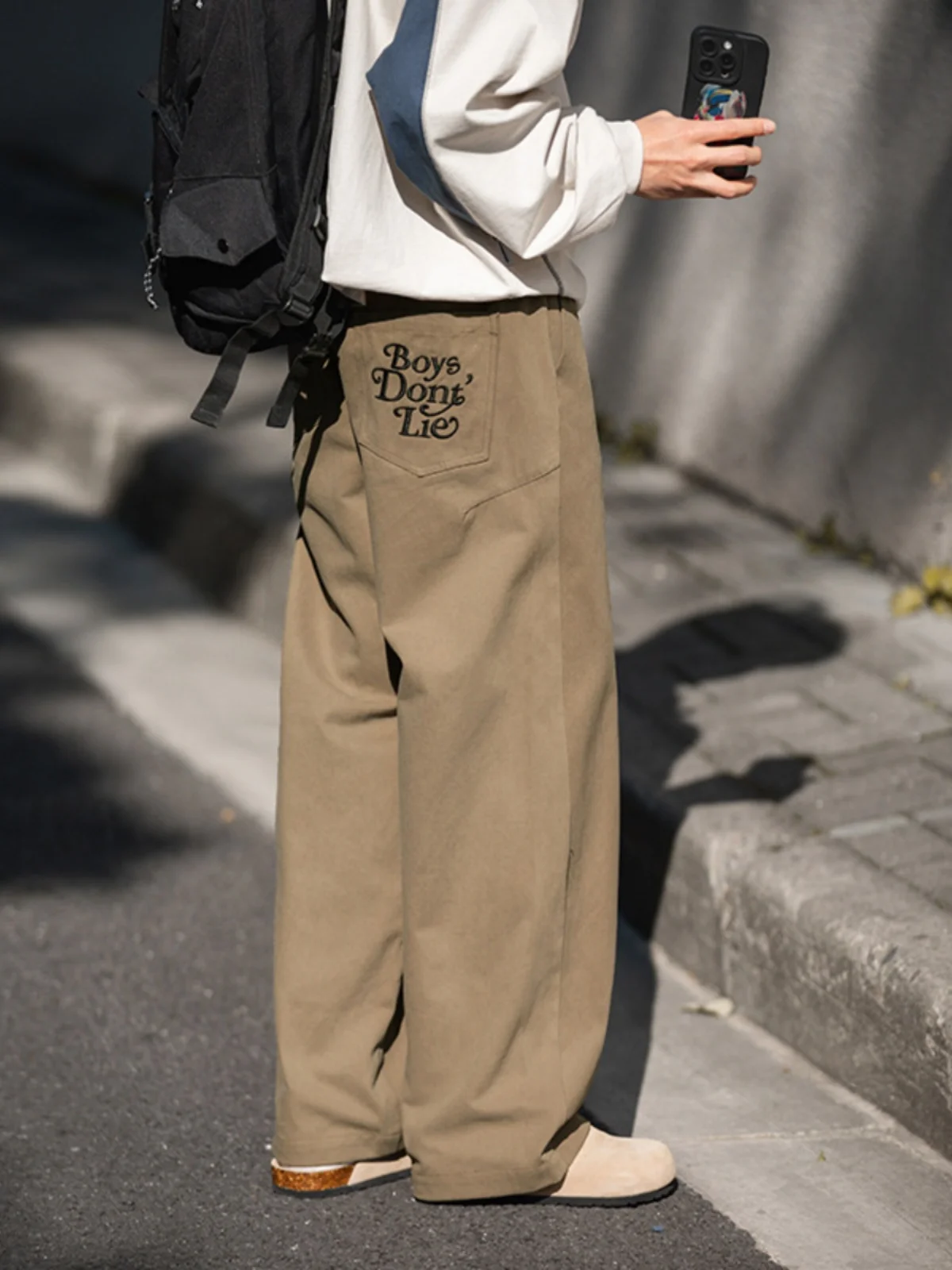 

Весеннее издание, американская ретро вышитая рабочая одежда, повседневные брюки, мужские прямые свободные модные длинные брюки, городские брюки