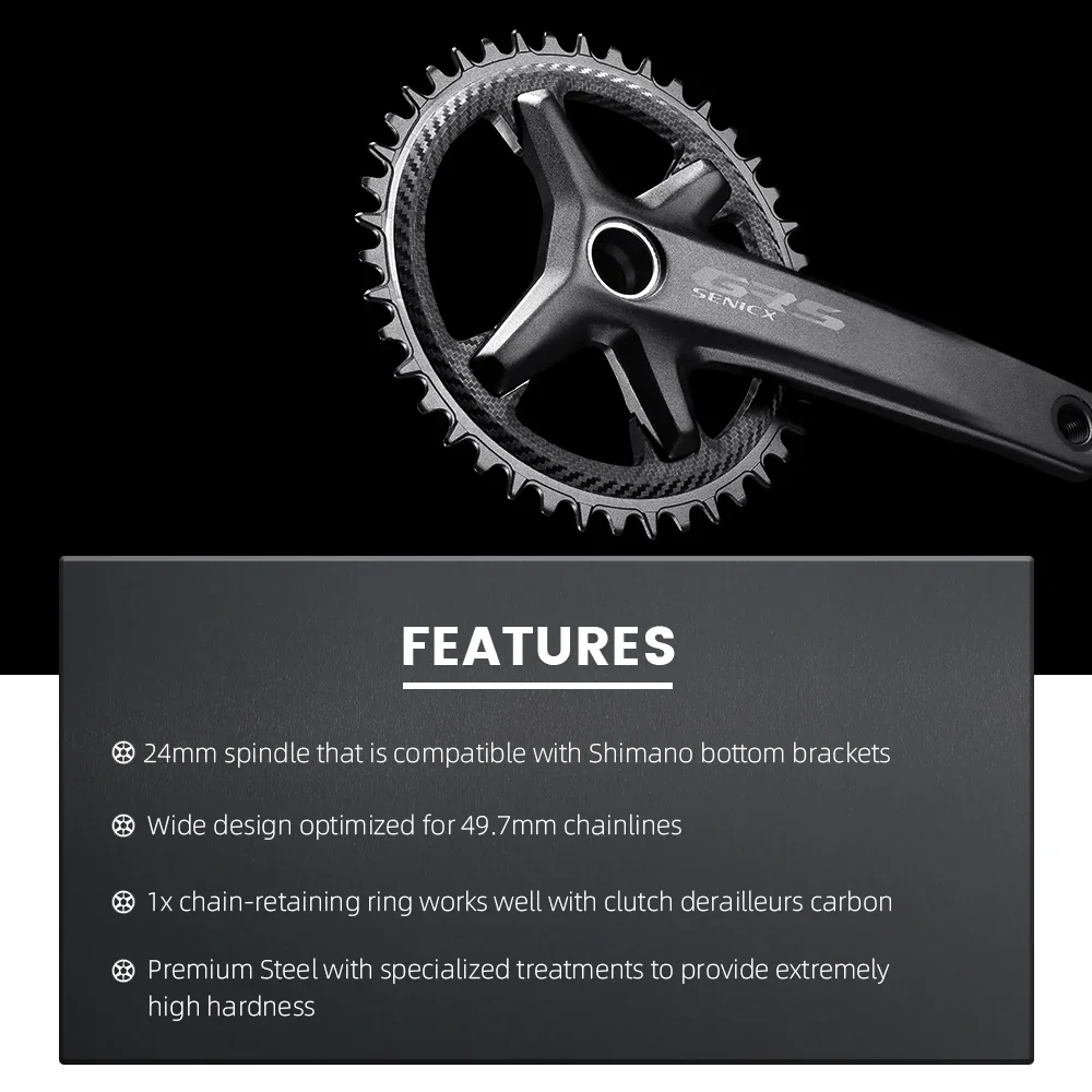 RYET Senicx Gravel Bike Crankset 165-175mm 42T 110BCD 4-Bolt 24mm Spindle Chainring Alloy MTB Road Bicycle Crank Cycling Parts
