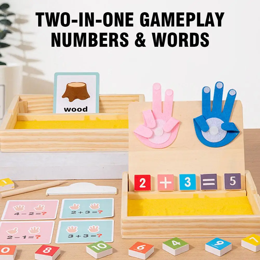 Bandeja de arena de madera con bolígrafo de madera para escribir letras y números, juguetes educativos para edades tempranas, juego de fiesta, juguetes de matemáticas