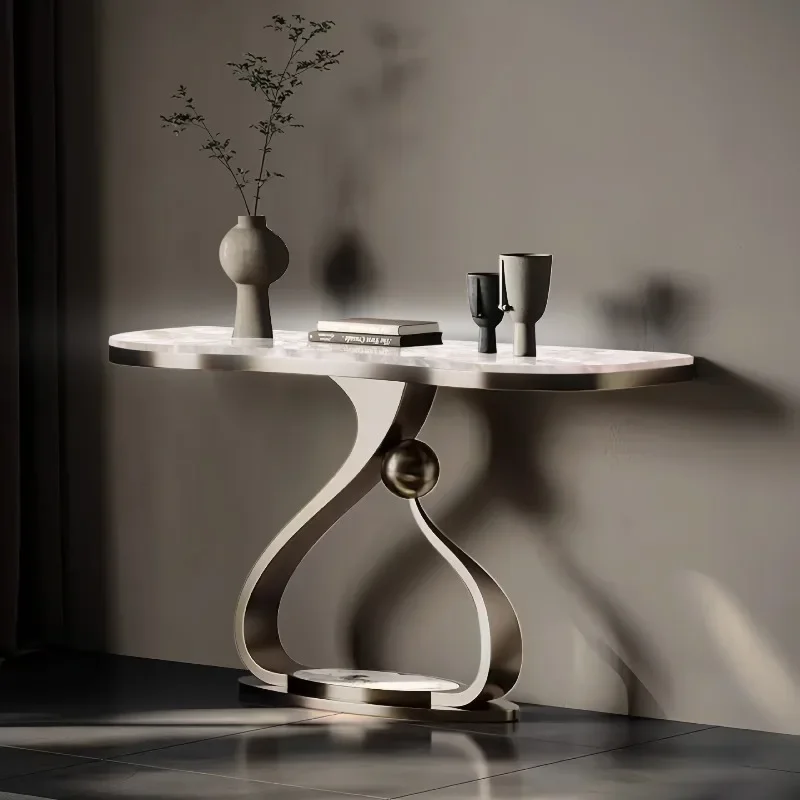 Luminous jade entrance table Modern simple light luxury corridor Home metal base Villa living room entrance rack