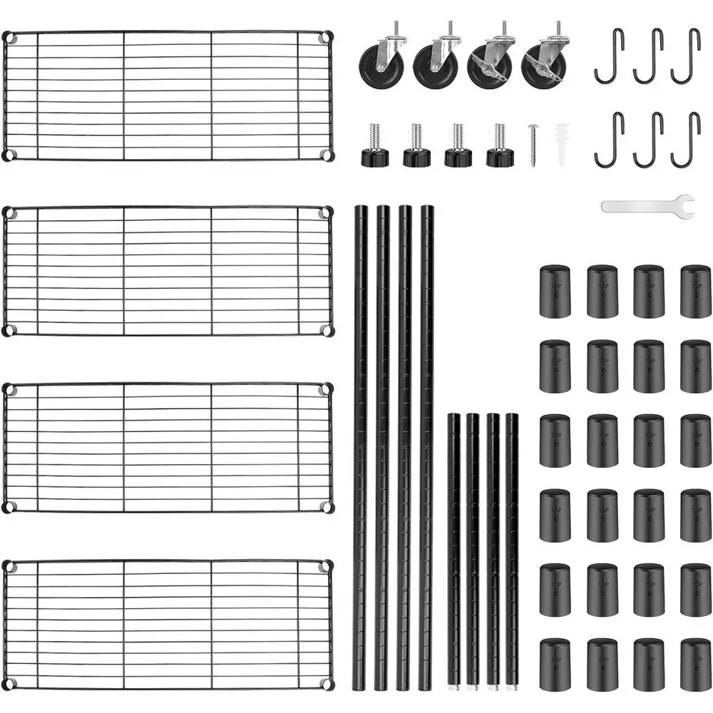 Verstelbare, robuuste metalen rek met wielen, 36W x 14D x 57H voor thuis-, kantoor-, garage- en keukenorganisatie