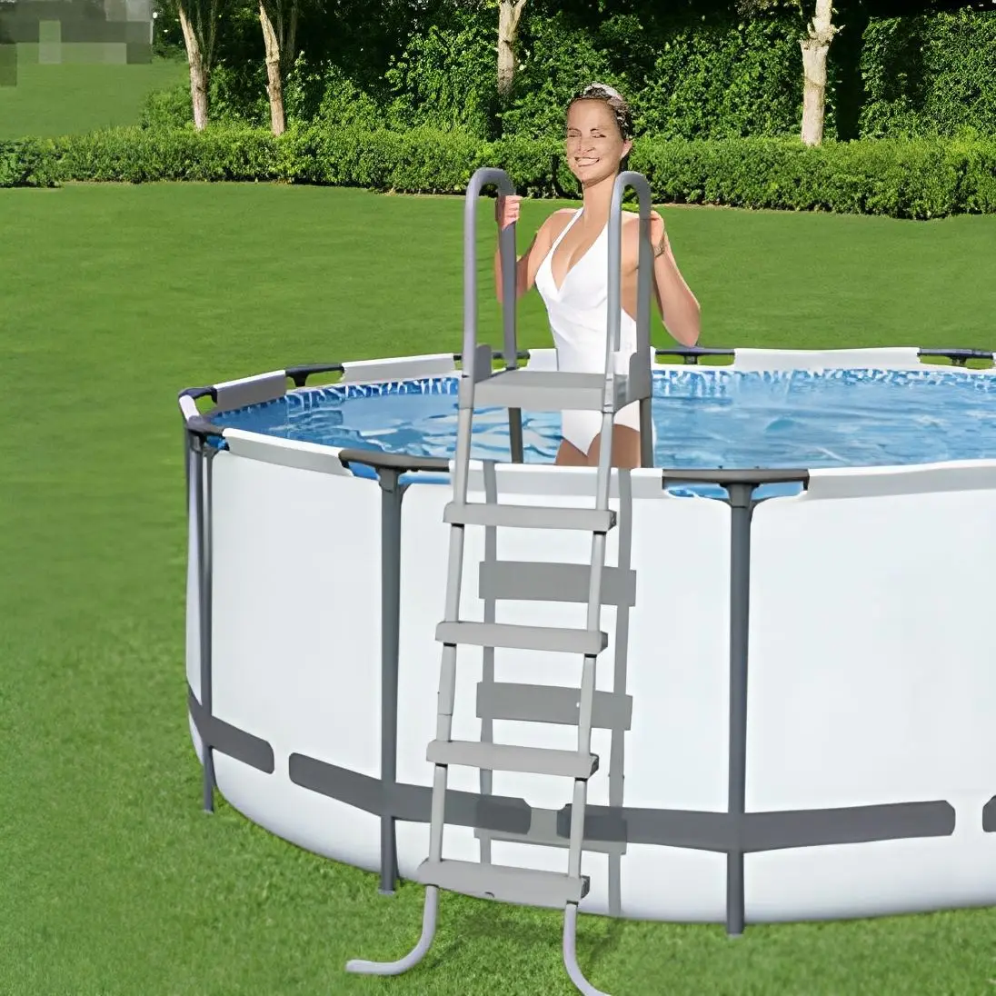 Best Selling a Frame Coated Steel Pool Ladder, EN16582 Safe Double Steps for 150cm Height Inflatable Above Ground Pool