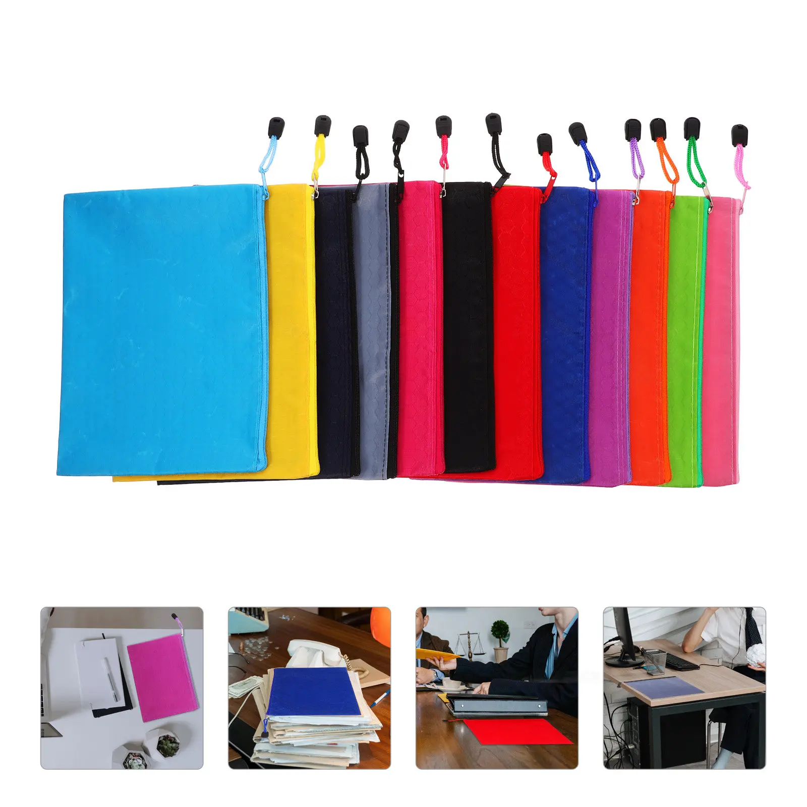 

12Pcs Waterproof Canvas File Organizer Pouch Zipper Document Bag School Office Supplies Document Bag with Zipper