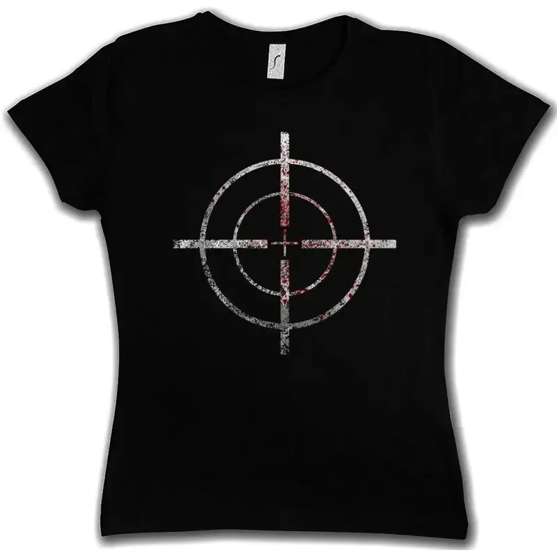BLOODY CROSSHAIRS SNIPER WOMAN T SHIRT Call of Crosshair Duty Gun Ego Shooter
