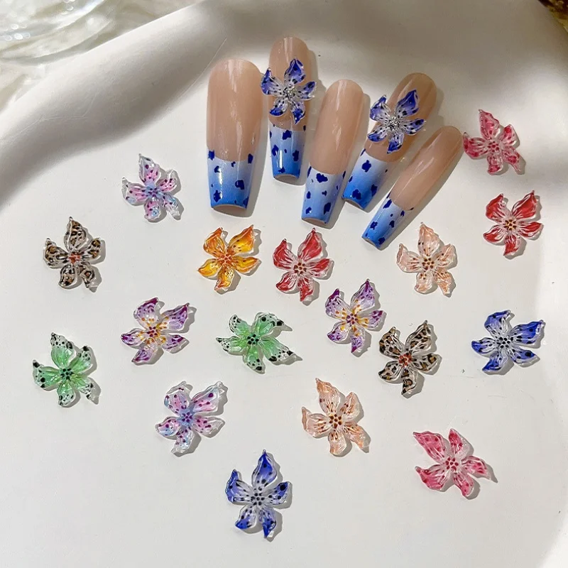20Pcs Random Mixed ABS Y2K Leopard Print Fower Nail Decoration Colorful Polka Dot Flowers Resin Nail Charms Jewelry Accessories