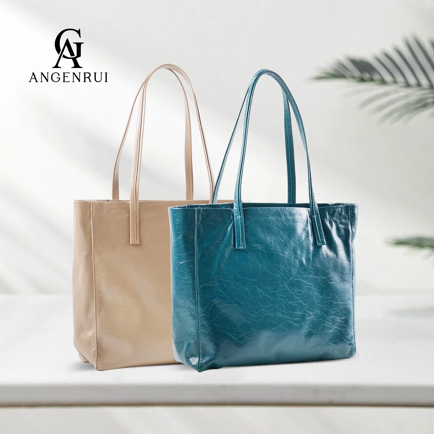 ANGENGRUI Brand Luxury Leather Women\'s Bag Oil Wax Leather Tote Bag Fashion Leisure Soft Leather Shopping Bag Commuter  Handbag