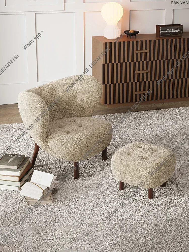 BJ Z Medieval Single Sofa Chair Retro Casual Solid Wood Lamb Wool Internet Celebrity Homestay Lazy Stool X