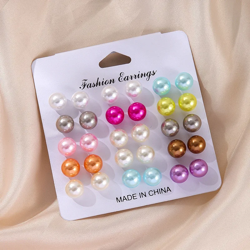 15 Pairs of Circular Colored Dopamine Minimalist Artificial Pearl Earrings Set, Suitable for Daily Wear and Fashionable Jewelry