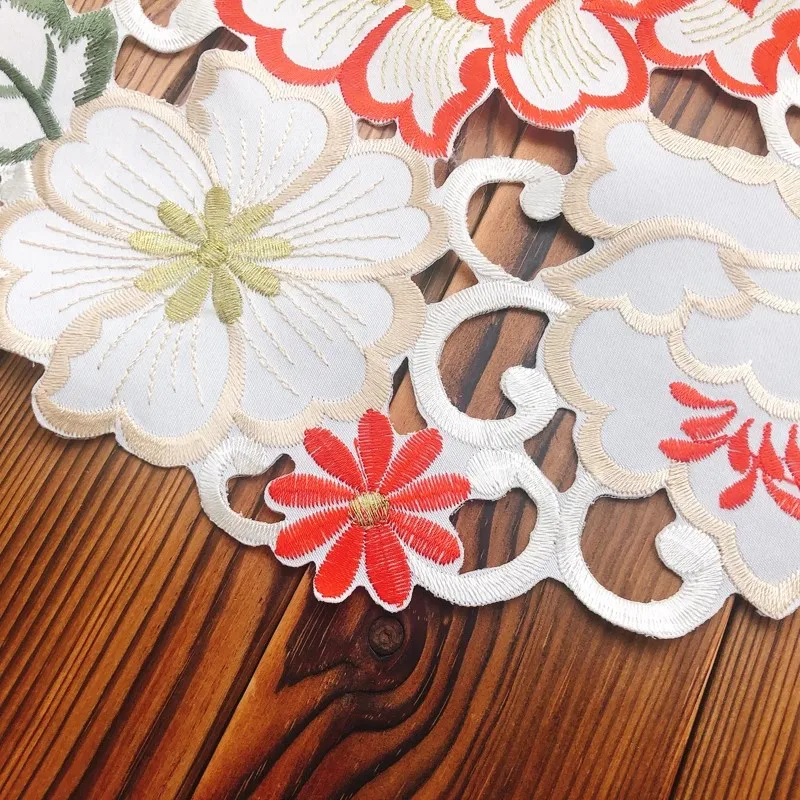 4pcs Embossed Cutwork Placemat European Minimalist Sateen Lace-Embroidered Multi-Functional Tableware Set Floral Vase Mat