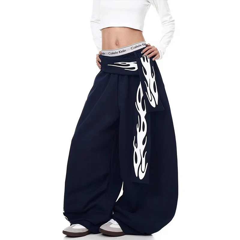 Y2K American Hip Hop Totem Graffiti Sweatpants Women Loose Trend Pants Casual Comfortable Durable Training Outdoor Running Pants