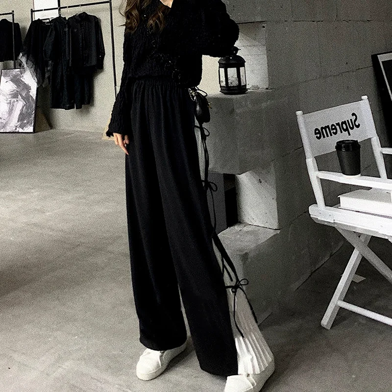 Wide Leg Pants Women Bowknot Chic Design Spring Kawaii Trendy Basic M-4XL Casual Loose Full Length Streetwear Korean Hot Sale