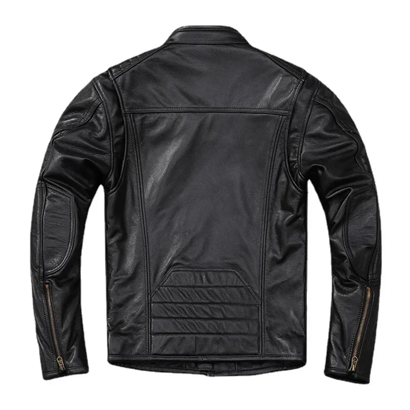 Classical Men Genuine Leather Motorcycle Jackets 100%Top Layer Cowhide Black Biker Coat Spring Autumn Calfskin Jacket