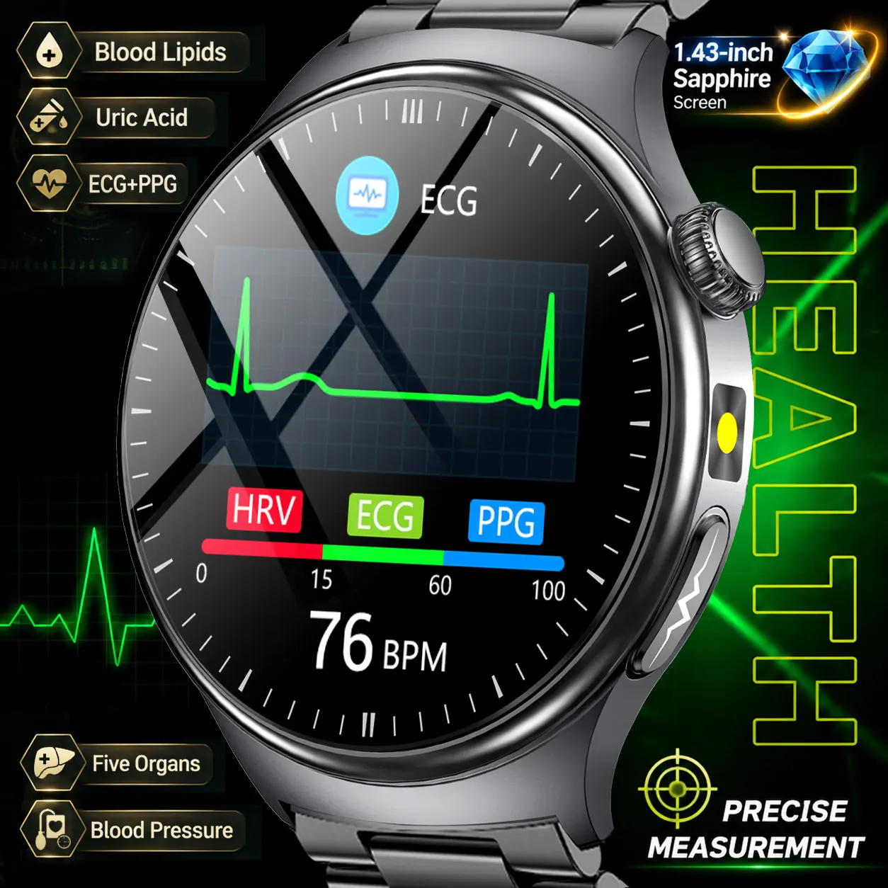New Accurate Body Fat Analysis Health Smart Watch ECG Uric Acid Blood Pressure Blood Oxygen 1.43“AMOLED Call Watch For Men Women