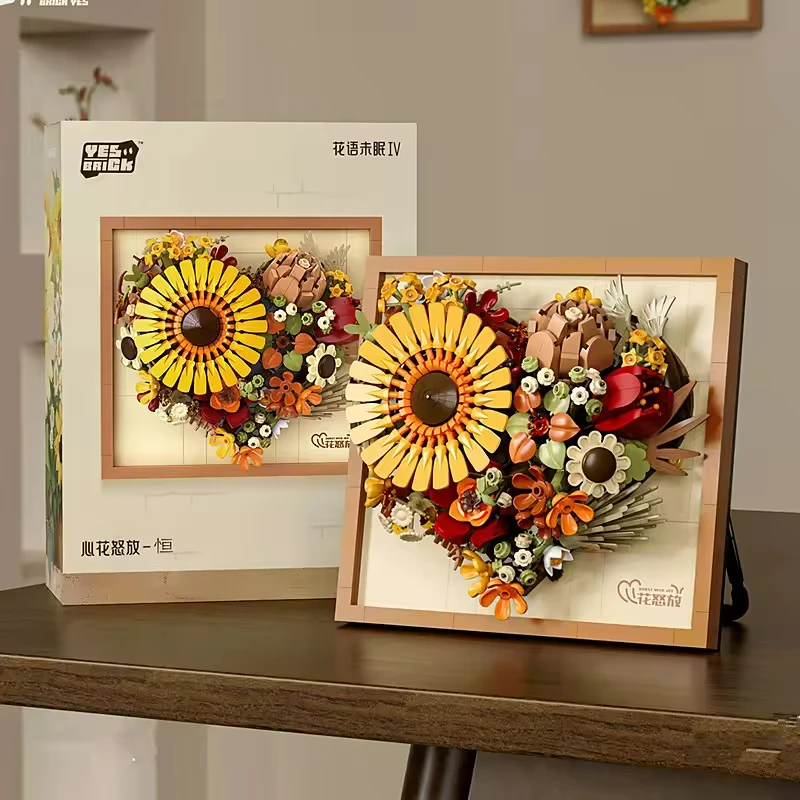 RiceBlcok 765pcs Bloemboeket Bouwstenen Set Creatieve Muurkunst Kader Kerstcadeaus thuis tafelblad decoratie