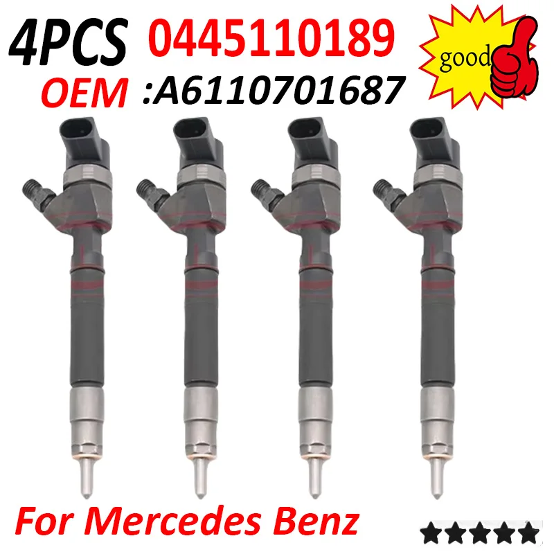 4PCS A6110701687 0445110189 0986435055 For Mercedes Benz 6110701687 Diesel Common Rail Fuel Injector 05080300AA 0 445 110 189