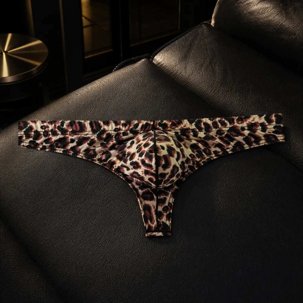 Underwear for Men Lingerie Men Leopard Print Thongs Underpants T-back Men's Panties Low Waist Thin Male Briefs Daily Wear