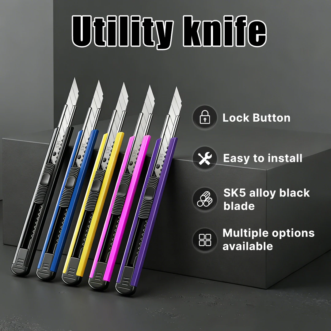 Allzweckmesser für Schreibwaren, Metall 30 °   Kleiner Papierschneider, selbstsicherndes Design zum Auspacken, Schnittwerkzeug, Künstlerbedarf, Klinge 9 mm
