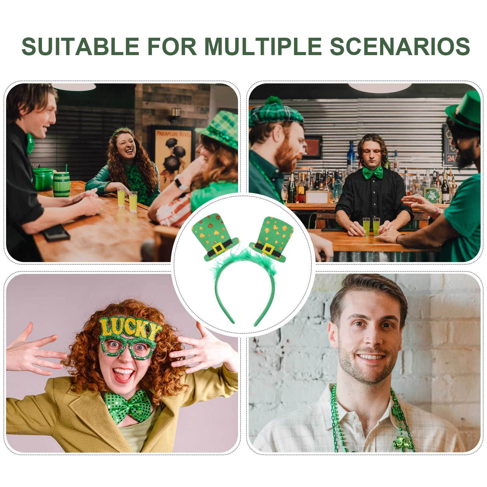 

Green Hat Headband for St Patricks Day Shamrock Clover Hair Accessory Lightweight Comfortable Kids Friends Family Party Favor