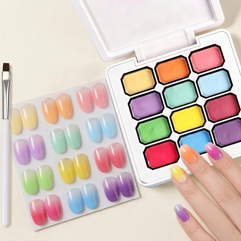 Macaron 12 Color Solid Nail Gel Set, Fresh Light Tone Nail Art Gel, UV Gel Kit with Nail Brush, Home Use Nail Polish Set
