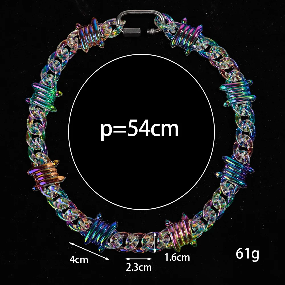 New Punk Iridescent Clear Acrylic Chain Lock Pendant Necklaces for Men Women HipHop Spike Chain Collar Fashion Jewelry Gifts