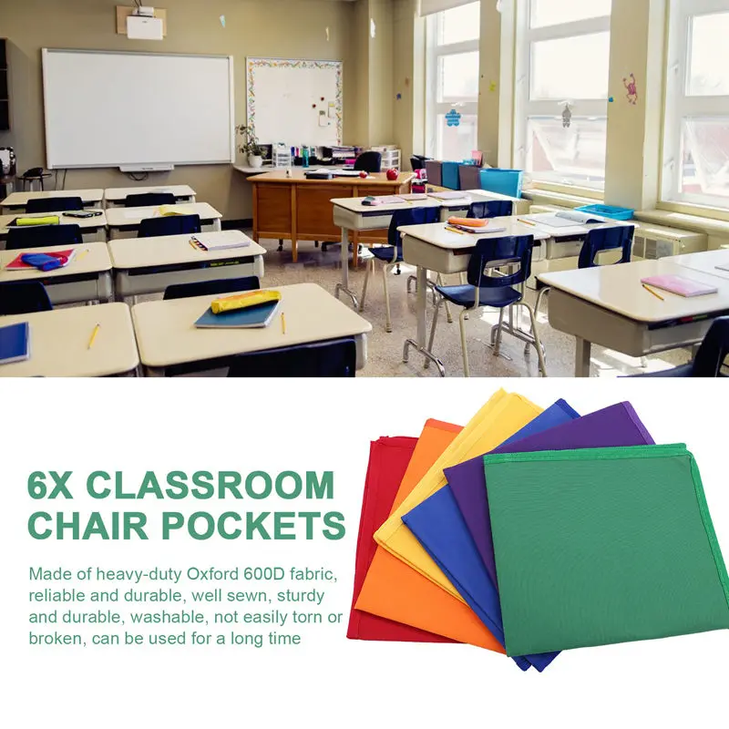 Classroom Chair Pockets, Chair Pocket Charts, Chart Pockets, Chair Storage Bag With Name Tag,Classroom Organization,6Pcs