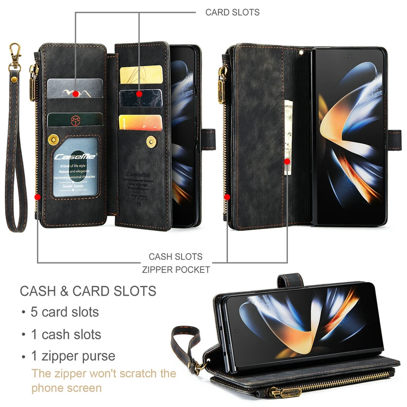 Busniess Zipper Wallet Case For Samsung Z Fold 5 4 3 phone case For samsung S23 Ultra S22 Plus S21 FE S20 12 A13 A53 A54 5g case