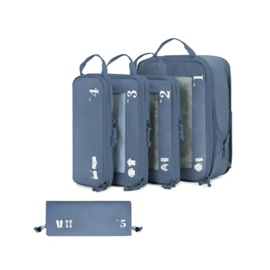 

Набор из 5 компрессионных упаковочных кубов для чемоданов, органайзеры для путешествий, включая сумку для обуви, износостойкие, для путешествий