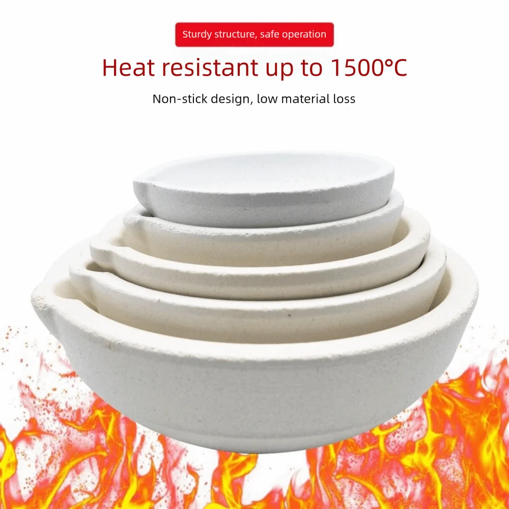 Heat-resistant Quartz Crucible Round with Spout Melting Bowl Flat Bottom with Clip Tongs Handle Furnace Tools Platinum Refining