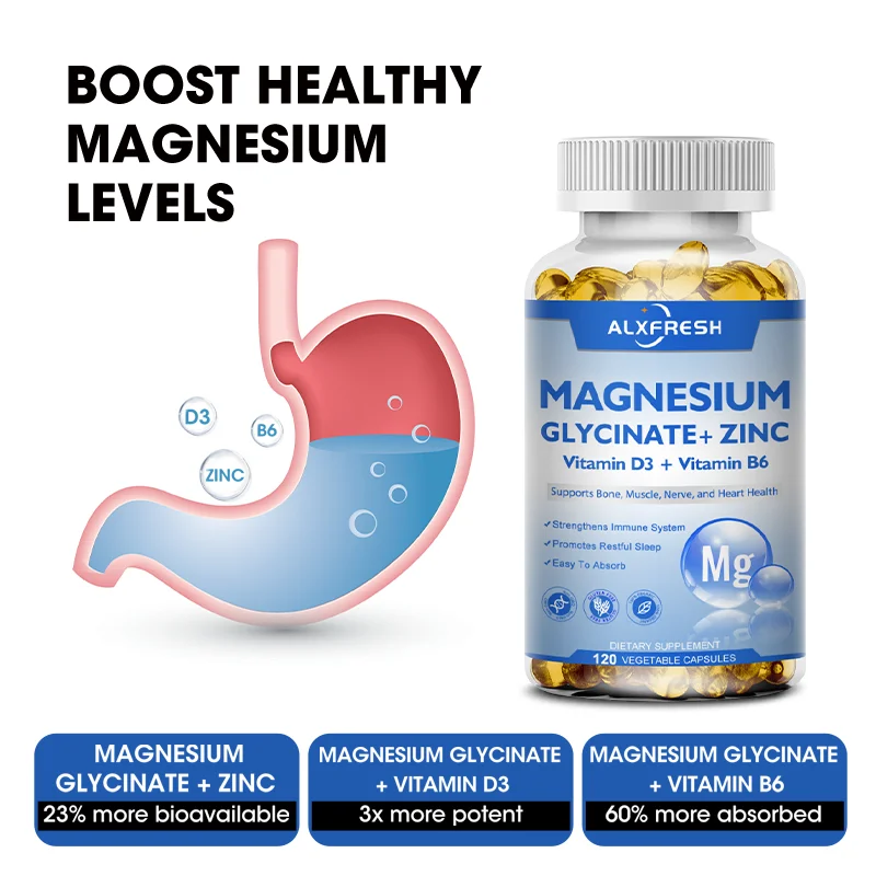 Relaxation Magnesium Glycinate Supplement 500mg with Zinc,Vitamin D3 B6 Non-GMO Gluten Free Veggie Capsules