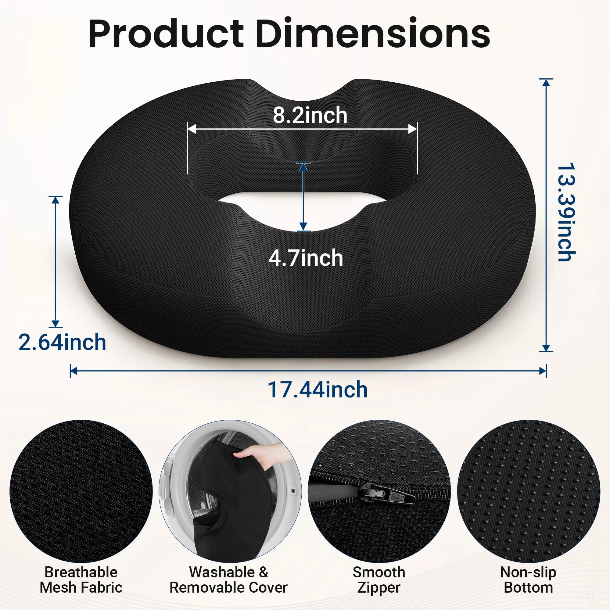 Memory Foam Donut Cushion, Orthopedic O-Shaped Seat Cushion for Office Chair & Car， Tailbone Pain Relief for Long Hours Sitting