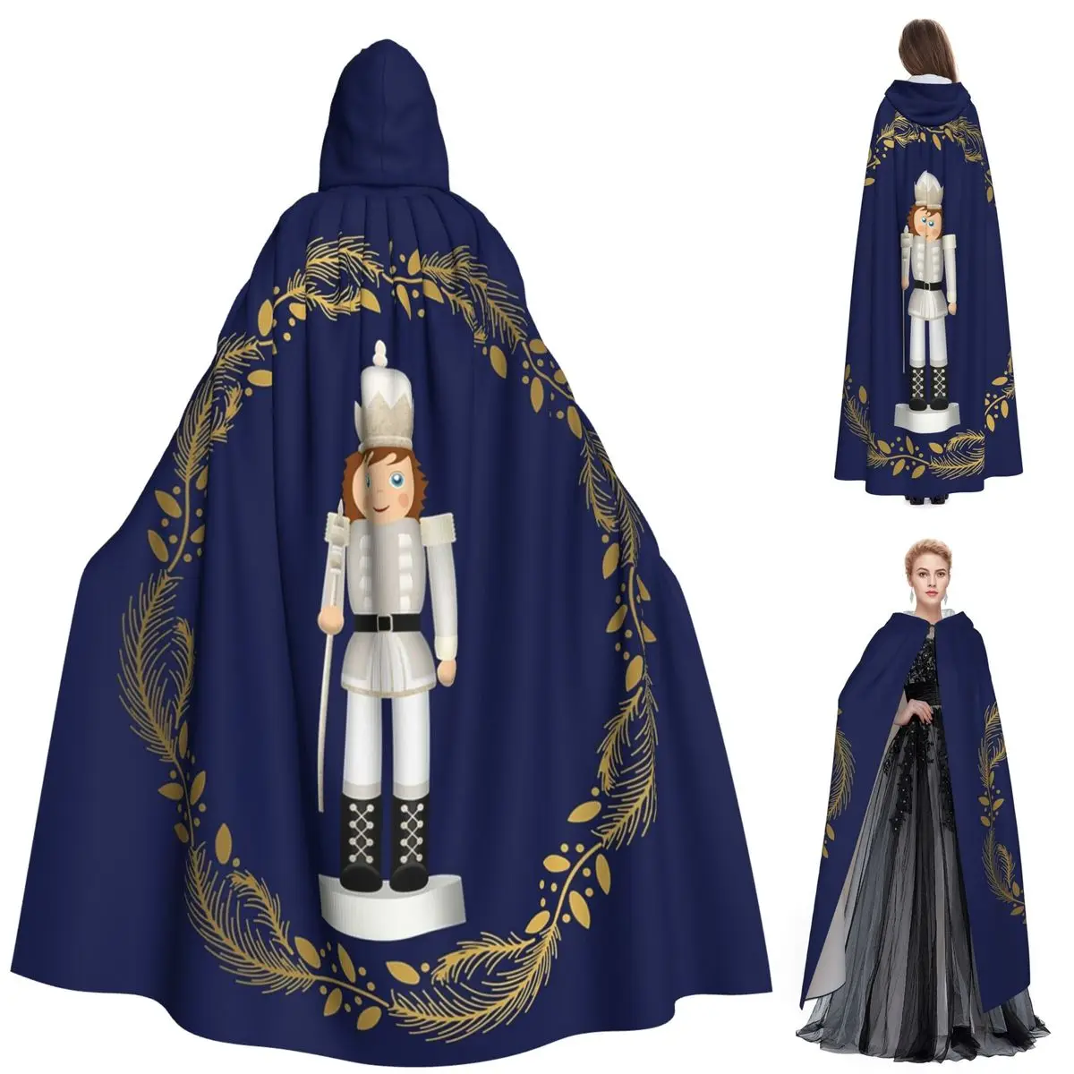クリスマスの日 クリスマスくるみ割り人形 ロングフード付きマント 魔女 中世コスチューム コスプレケープ ハロウィンコート 大人用 ユニセックス