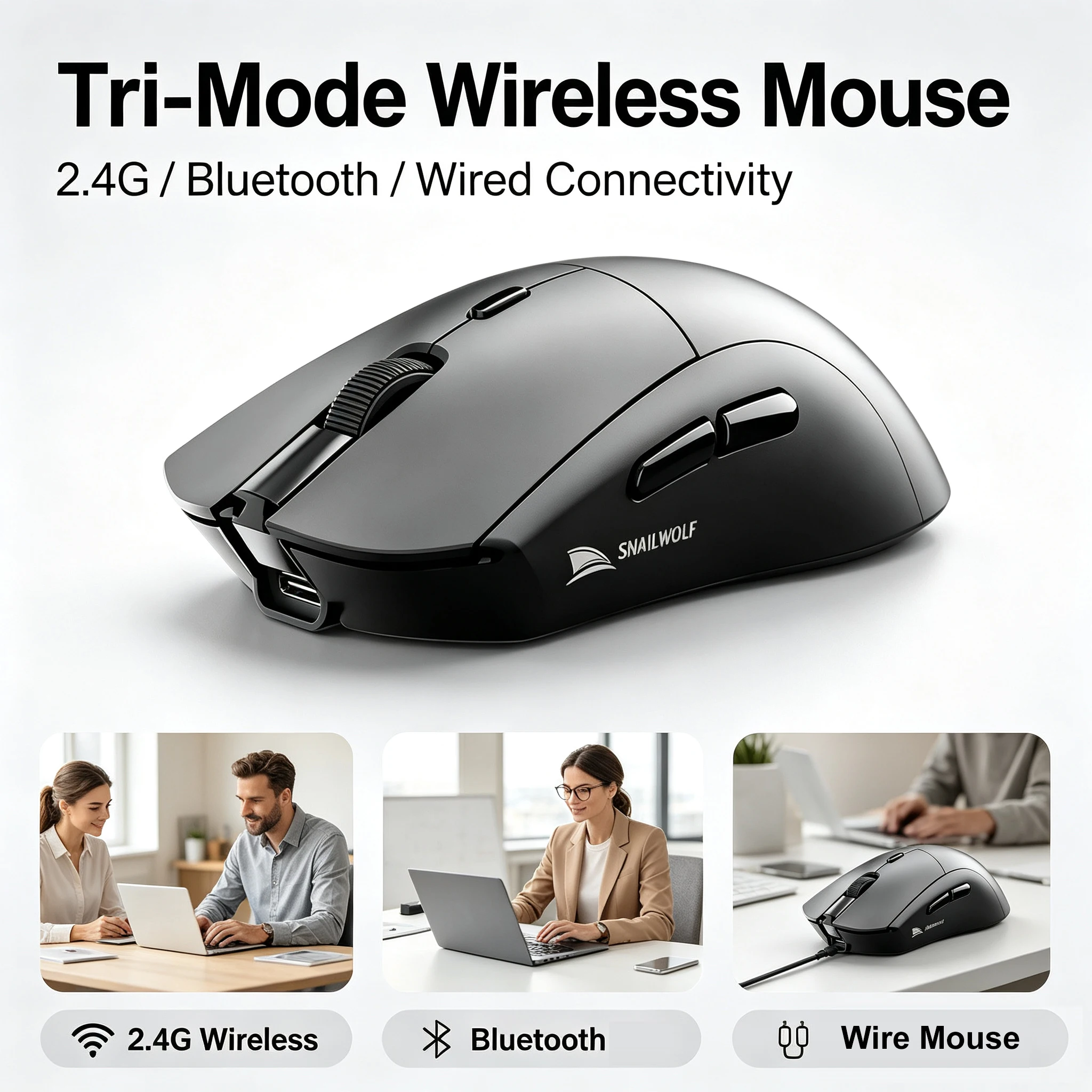 KEBIDUMEI Bluetooth Wireless Mouse 12000DPI Tri-Mode Gaming Mouse With Magnetic Charging Base E-sports Mouse For Macbook Laptop
