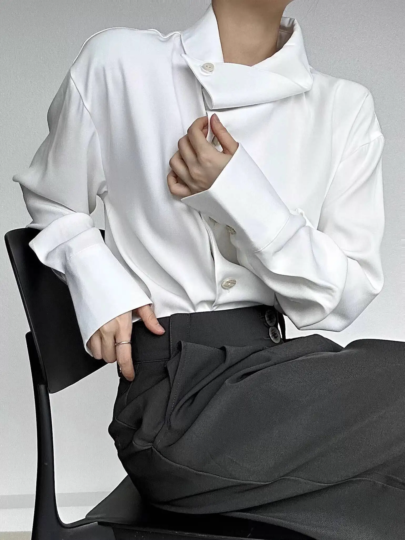 Unisex Chinese Shirts Retro Undershirt Niche Design Asymmetric Shirt With Unique Collar Inner Wear