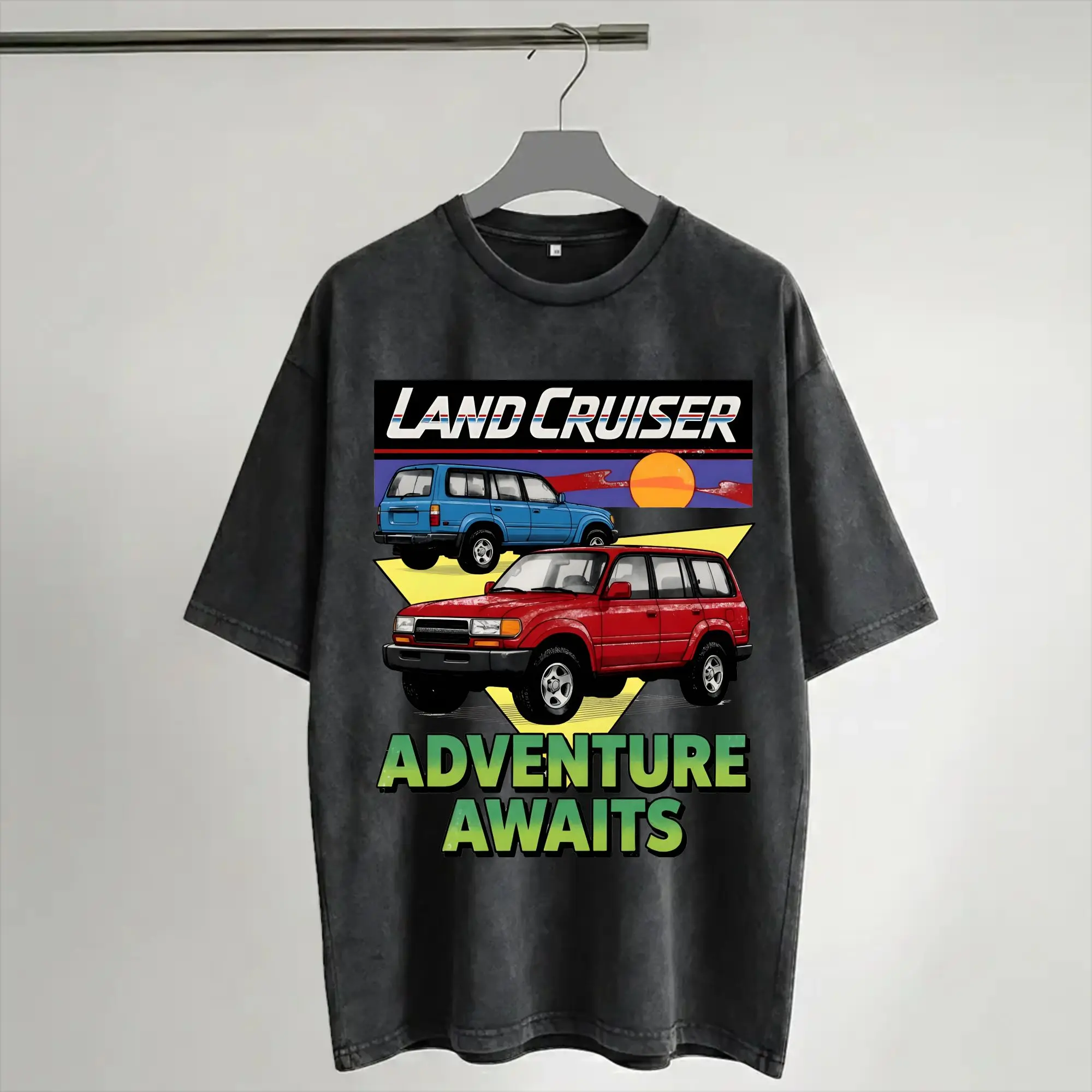 Land Cruiser 80 Series Adventure Awaits  Washed T Shirt Streetwear Hip Hop Fashion T-Shirt  Tees Men Women Cotton Harajuku