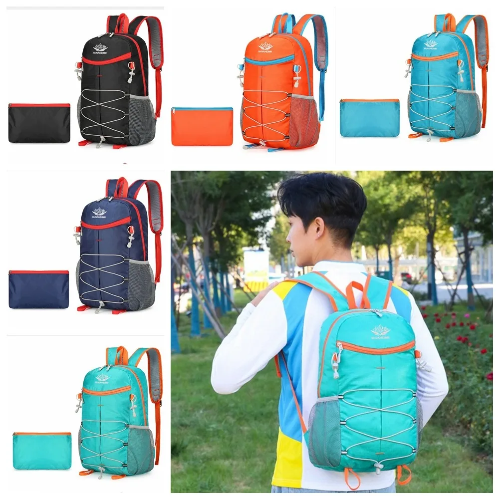 

Polyester Foldable Backpack Drawstring Durable Outdoor Rucksack Reflective Stripe Elastic Rope Mountaineering Bag Camping