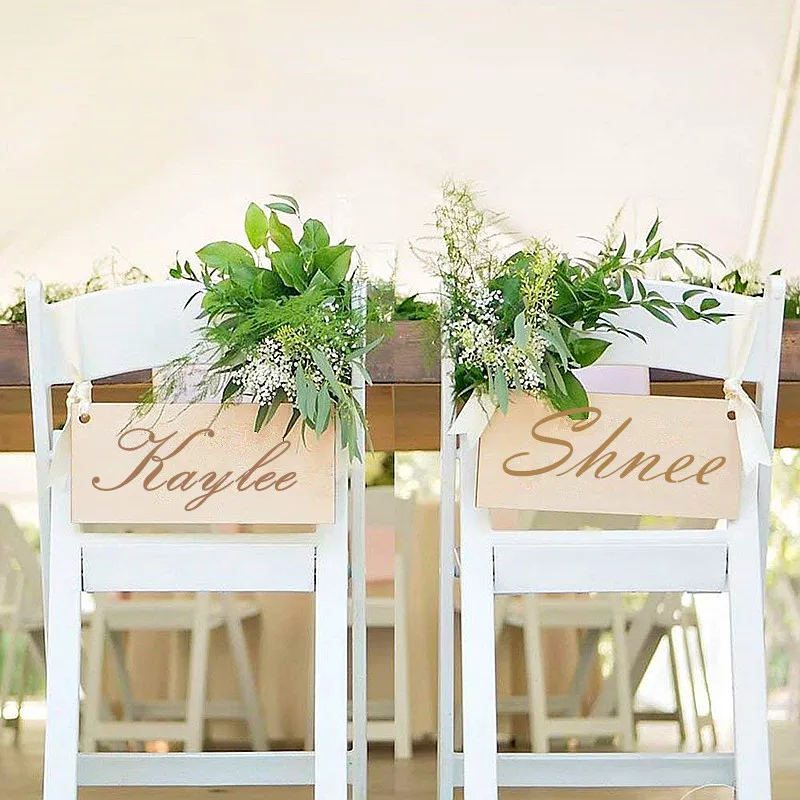 Name Personalized Wedding Chair Signs Engraved Wooden Signs for Bride & Groom at Sweetheart Table, Rustic Chic Boho Style