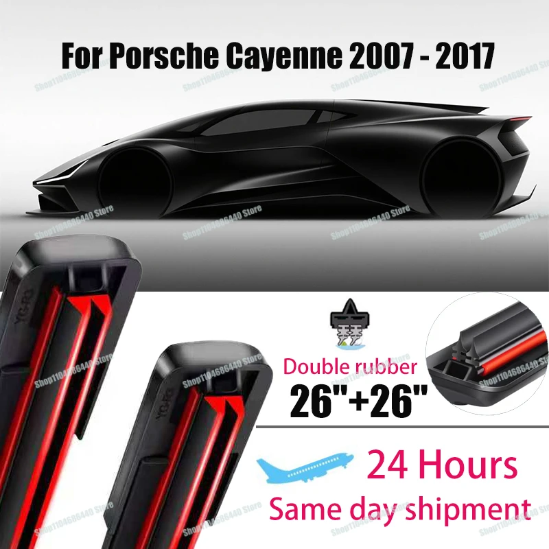 

Double rubber Wiper Front Wiper Blades For Porsche Cayenne 2007-2017 Windshield Windscreen Clean Window Car Rain Brushes 26"+26"