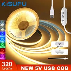 Dimmable 5V USB COB LED Light Strip With Touch Sensor/ON OFF Switch Flexible LED Tape Christmas TV Backlight Adhesive Tape 1M-5M