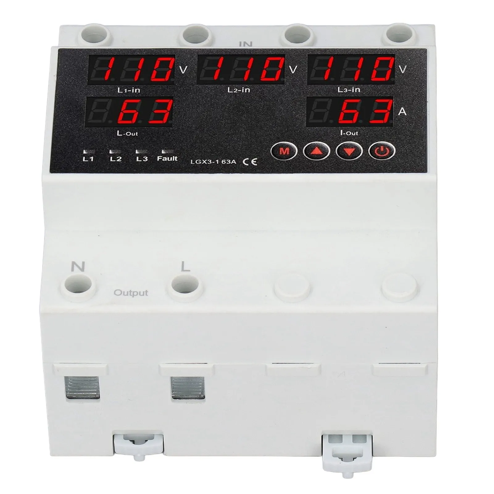 Automatic Transfer Switch 63A 3P4W LED Display Adjustable Voltage Protector for Home Generator Inverter AC110V(110‑300V Maximum