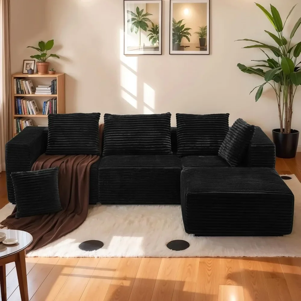 

L-Shaped Chaise Longue, Modern Modular couches with Deep Seats, Fluffy couches for Living Room and Bedroom,Plush Corduroy Fabric
