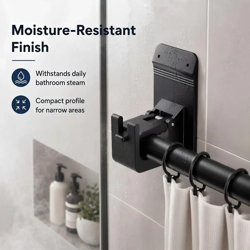 Durable No Drill Curtain Rod Bracket Plastic Black Curtain Rod Holder Wall Mount Curtain Fixed Clip Home