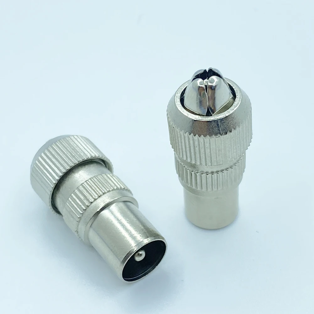 2Pc/Lot Metal TV Plug Aerial RF Coaxial Cable Antenna Connector Silver TV Male Head Coax Cable Socket Bamboo Female Plug Adapter