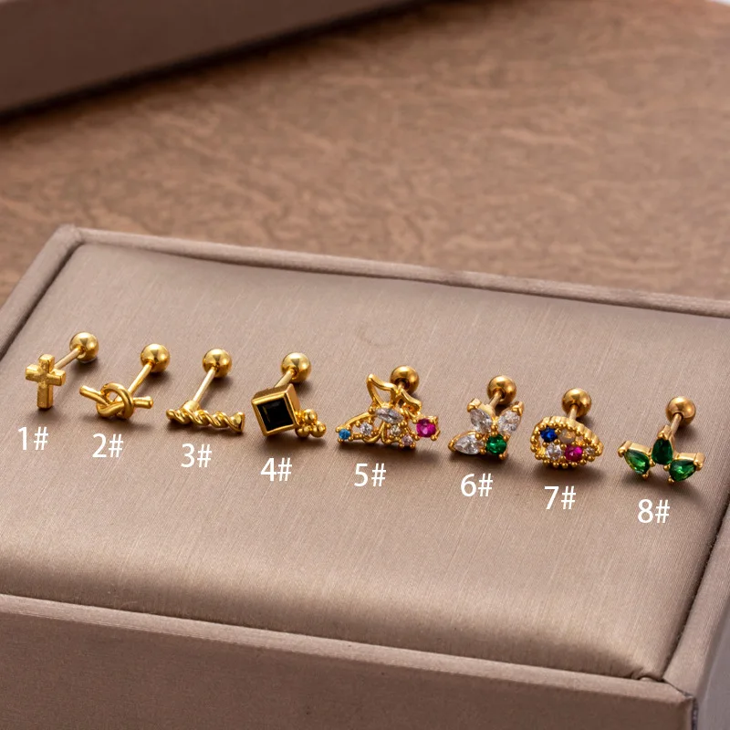 1Piece Korean Color Zirconia Young Girls Cross Butterfly Cartilage Earrings Tragus Hliex Body Piercing Jewelry Women