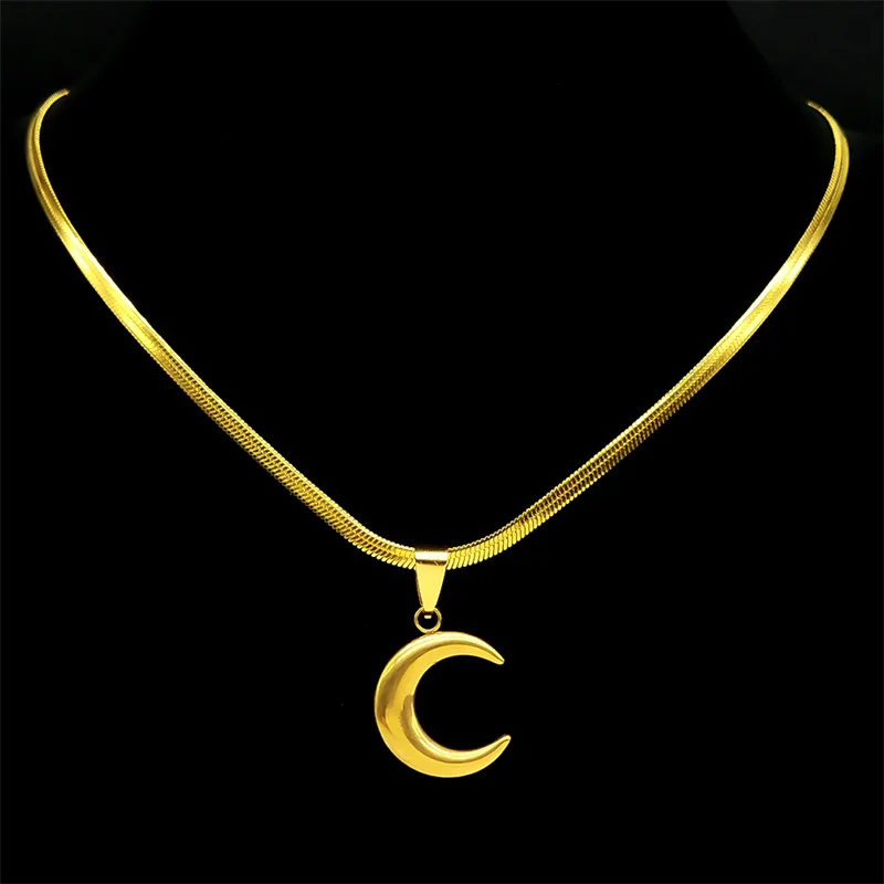 

Fashion Moon Necklace Pendant for Women Stainless Steel Gold Color Crescent Chain Jewelry Accessories Party Charm Gifts NHH35S02