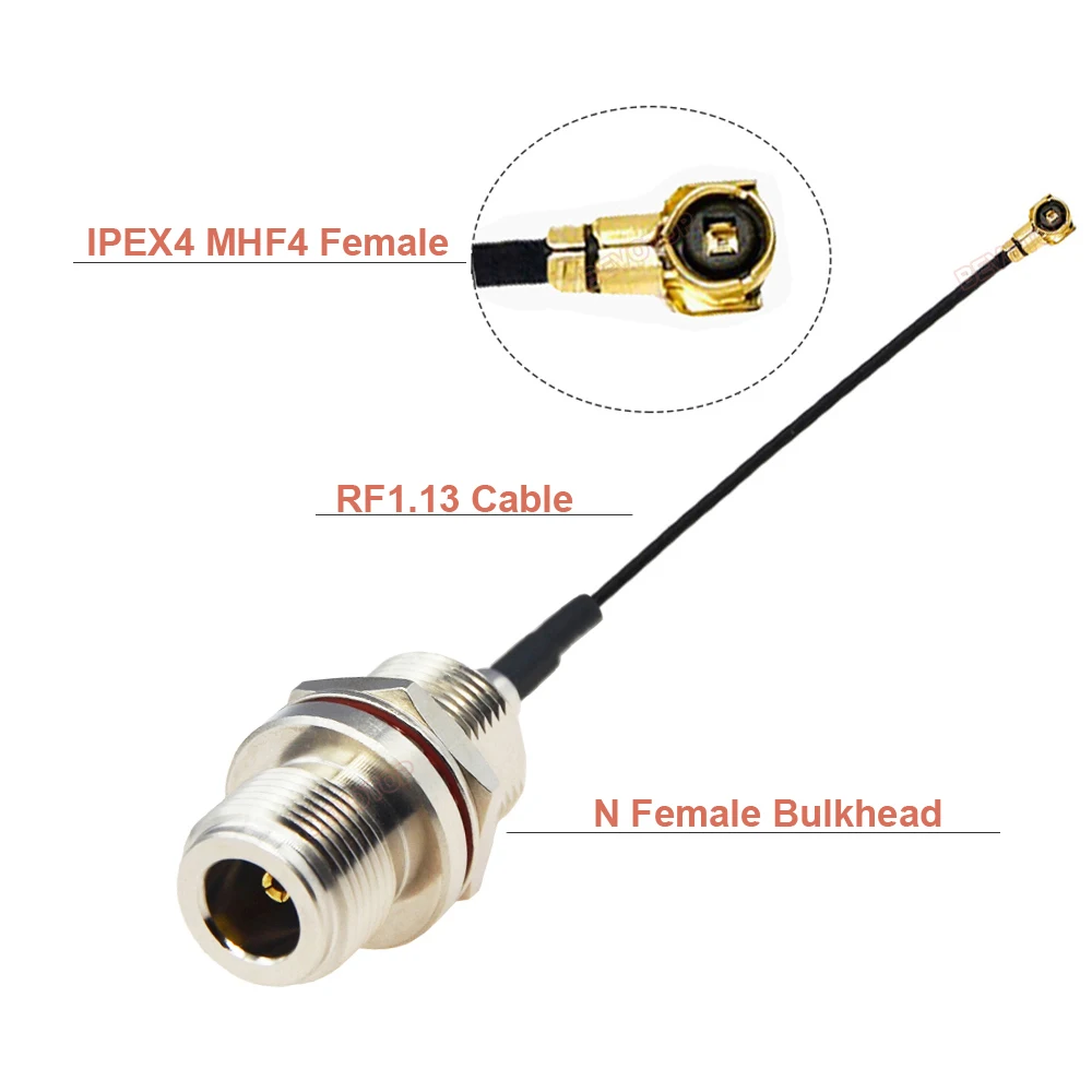 1PCS Rear Screw Nut N Female Bulkhead Jack to 4 4 Female RF Coax RF1.13 Cable Mini PCI WIFI WLAN Antenna Extension Jumper