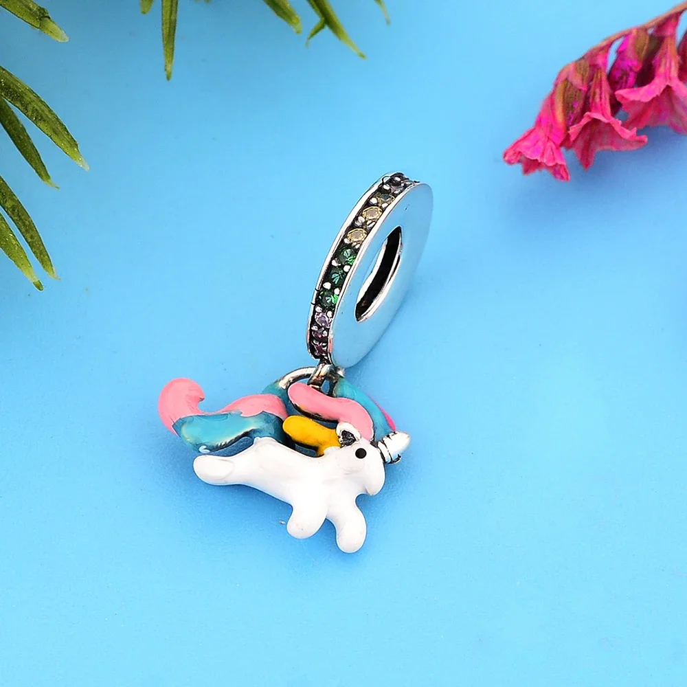 FC Jewelry Fit Original Charms Bracelet 925 Sterling Silver Rainbow Enamel Little Horse Zirconia Bead For Making Women Berloque